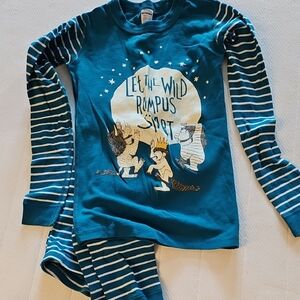 Hanna Andersson Teal Pajama Set with Striped Sleeves